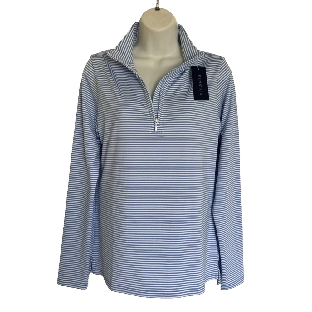NEW NWT Renwick Striped 1/4 Zip Pullover Women's S Periwinkle Blue White R1006